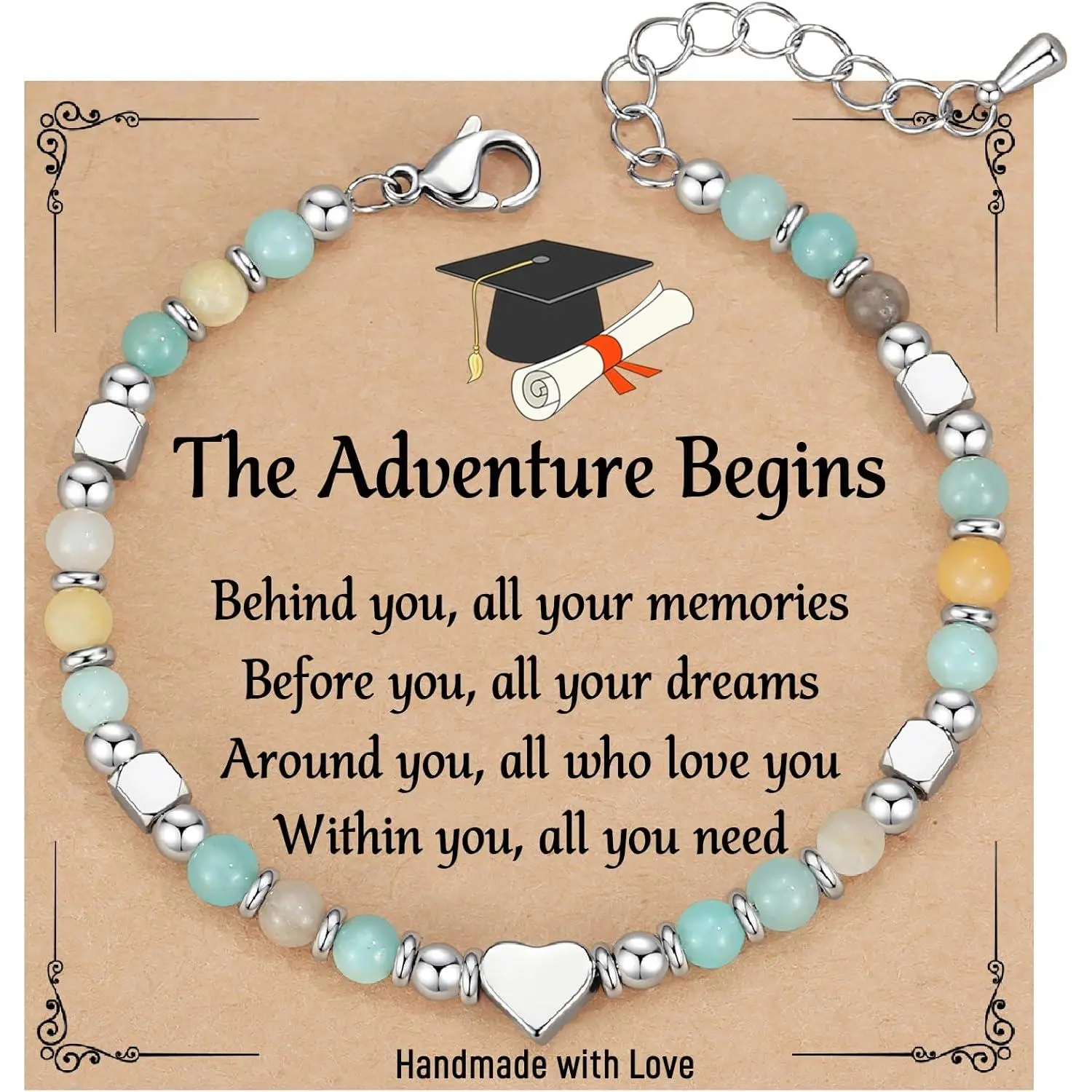 Graduation Bracelet for Girls, Handmade Beaded Heart Charm Jewelry, Adjustable Class of 2026 Gifts for High School & College Graduates, Graduation Gifts For Girls, Meaningful Gifts