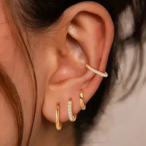 4 Pairs Gold Earrings Set for Women Hypoallergenic Stainless Hoop Earrings，Hoop Stacks for Multiple Piercing Hoop Huggie Tragus Helix Cartilage Piercing Jewelry