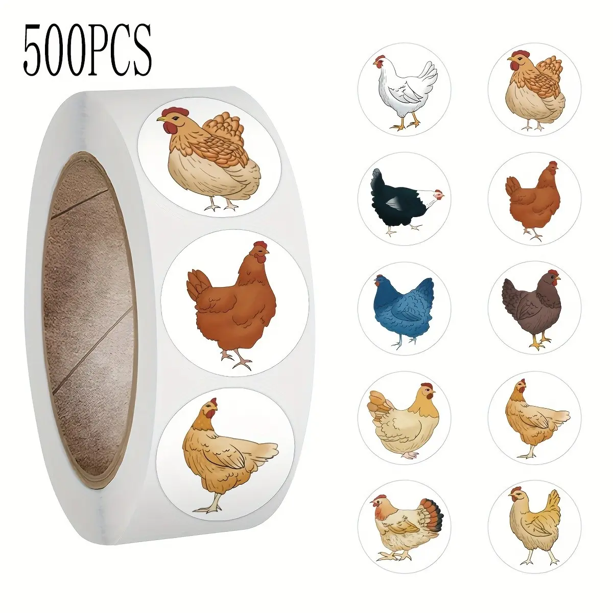 500pcs Roll Farmyard Chicken Stickers, Cute Cartoon Animal Labels for Scrapbooks & Notebooks, Decorative Paper Tags for Laptops & Phones