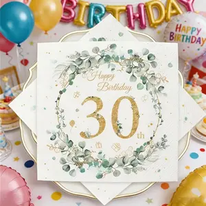 20Pcs of green eucalyptus napkins for a 30th birthday theme party. Suitable for baptisms, anniversary celebrations, birthday parties, coming-of-age ceremonies, afternoon tea garden parties and wedding season decoration.