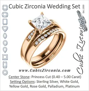 CZ Wedding Set, featuring The Ximena engagement ring (Customizable Cathedral-Set Princess Cut 7-stone Design)