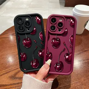 Purely flat visual Sexy Wine Cherry Pattern Phone Case , Soft Silicone Tpu Protection and Shockproof For iPhone 17 16 15 Pro Max 14 16Pro 13 12 11 X Plus Air Mini Girl  for Samsung S26