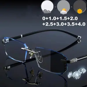 2025 Trendy Rimless Photochromic Reading Glasses Men Women Luxury Diamond Eyeglasses Retro Outdoor Anti-UV Presbyopia Eyewear