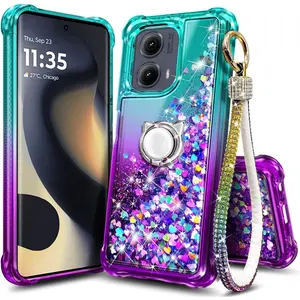for  Galaxy A15 5G Case with Screen Protector, Glitter Bling Liquid Floating Women Girls Cute Soft TPU  Shockproof Protective Phone Case for  Galaxy A15 5G -Purple Blue
