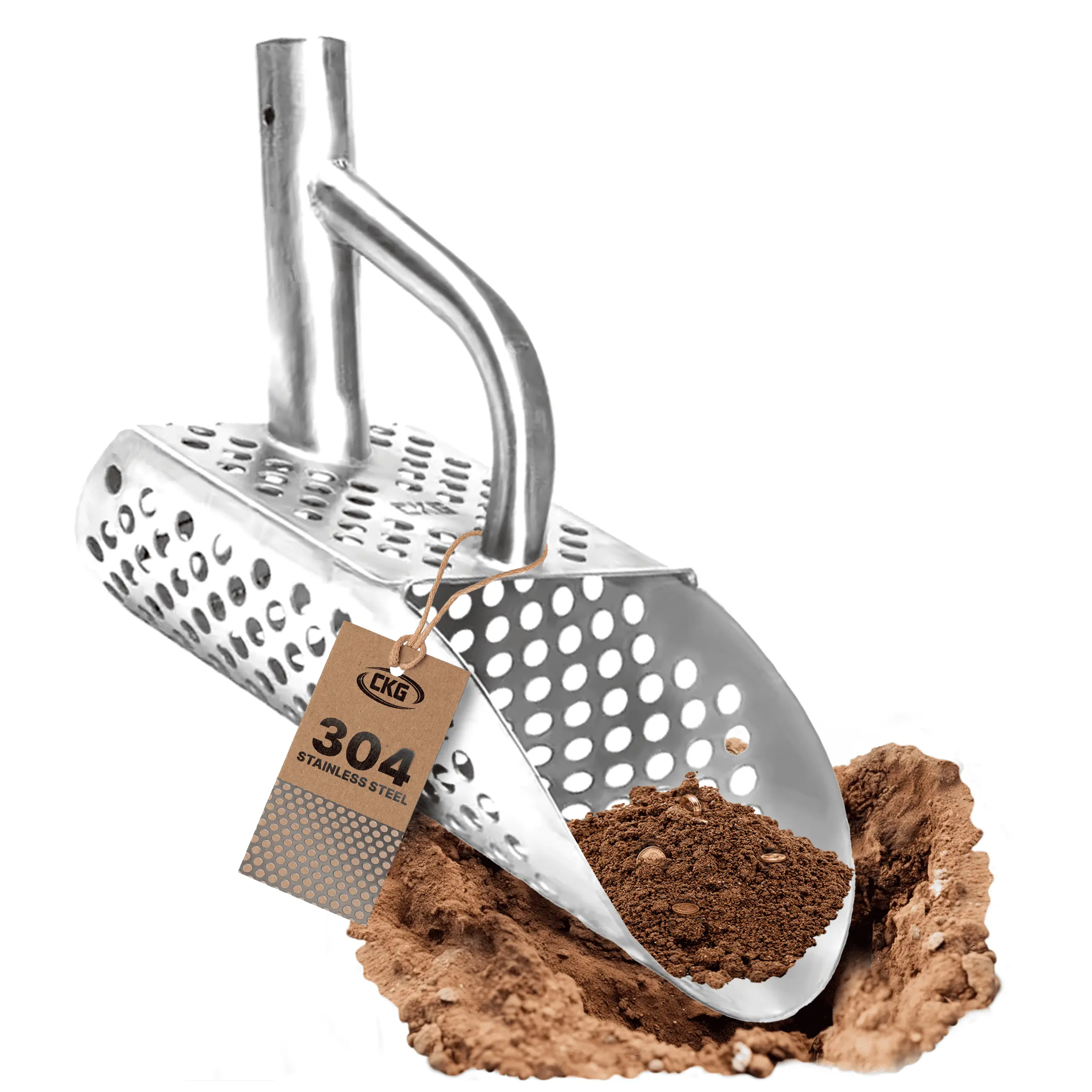 CKG Sand Scoop for Metal Detecting Heavy Duty Sand Sifter Scoop Stainless Steel 304, Metal Detector Scoop Shovel for Treasure Hunting Beach & Metal Detector Accessories, Universal