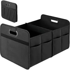 Simple Deluxe Car Trunk Organizer, 2 Compartments Collapsible Trunk Storage, Anti-slip Design, Made of Waterproof 600D Oxford Polyester, Suitable for SUV, Minivan, Truck, Standard Size, Black