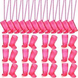 36 Boot Shot Glasses On Beaded Necklace Plastic Cowgirl Glass Cup Bride And Groom Supply For Bachelorette Carnival Party Birthday Wedding (transparent Rose)