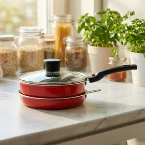 4-piece cookware set with detachable handles, nonstick pot and flat pan set, includes frying pan, flat pan, glass lid, stackable space-saving kitchen set for small kitchens and camping