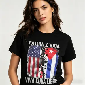 Patria Y Vida Viva Cuba Libre T-Shirt, USA Cuba Flag Stitched Graphic Tee, 100% Premium Cotton Cuban Pride Streetwear, Custom Printed Top for Men Women, Cuban Heritage Gift Shirt