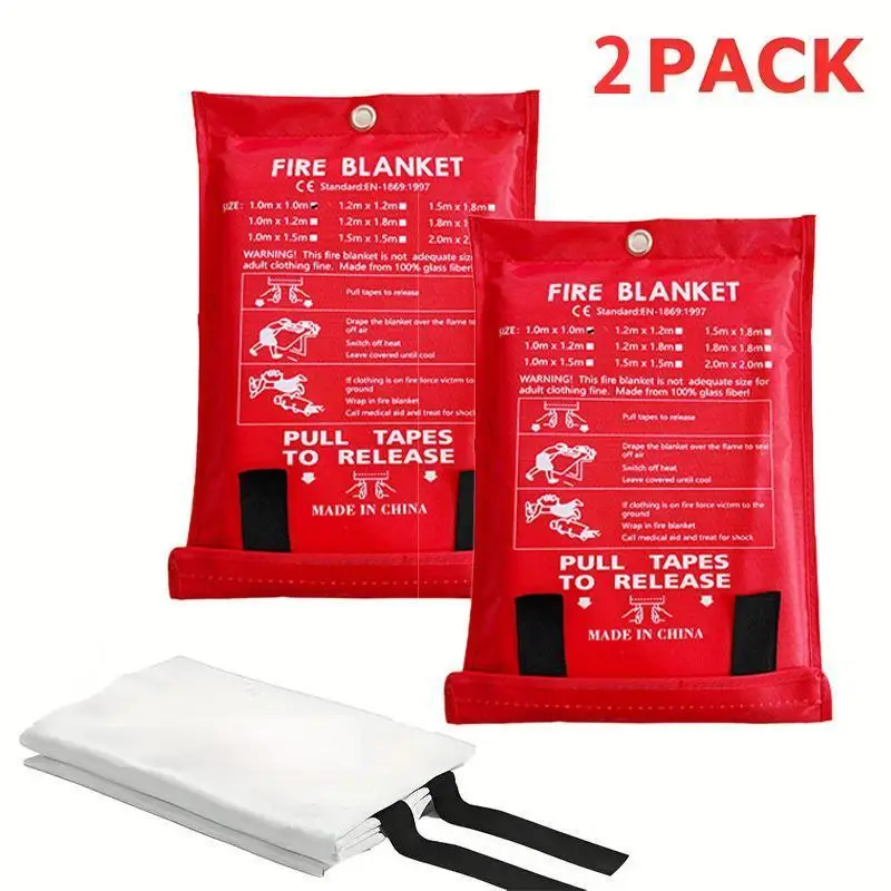 Prepared Hero Emergency Fire Blanket - 2 Pack - Fire Suppression Blanket for Kitchen, 40” x 40” Fiberglass Fire Blanket for House Rapid Fire Suppressi