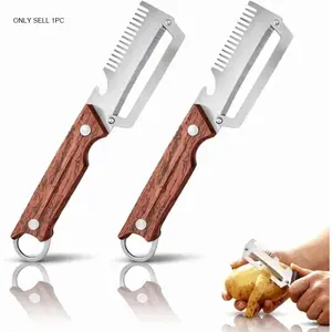 3-1 Multi-functional Vegetable Peeler, 2026 New Kitchen Multi-function Stainless Steel Thickened Fruit Peeler Knife with Wooden Handle,Suitable for Peeling Fruits and Shredding Scallions