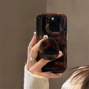 Luxury Amber Tortoiseshell Holder Case For iphone 16 Pro 15 14 11 12 13 Pro Max INS Korea Girl Soft Cover 2024 New Stylish Shell Protective Protection