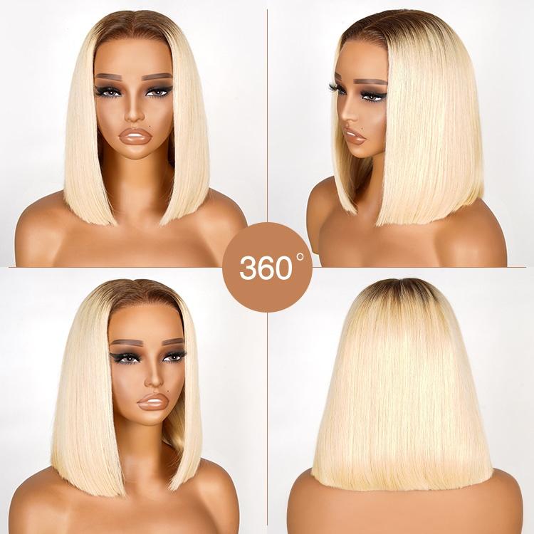 [Giving Sale] West Kiss Short Glueless Bob Wig T4/613 Ombre Blonde Straight 6x8 Lace Closure Bob Wig Ready Go Pre Cut Lace Pre Plucked Human Hair