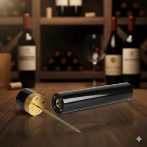 Stainless Steel Pneumatic Wine Opener with Anti-Slip Grip - Professional Corkscrew Tool for Bars, Kitchen, Camping & Picnics. Portable, Durable & Fast. Essential Kitchen Gadget, Great Gift Idea, Practical for Home Use.