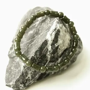 LUMAWU Beaded Bracelet Hetian Green Jade Bamboo Shape | Elegant Oriental Charm & Peaceful Blessing