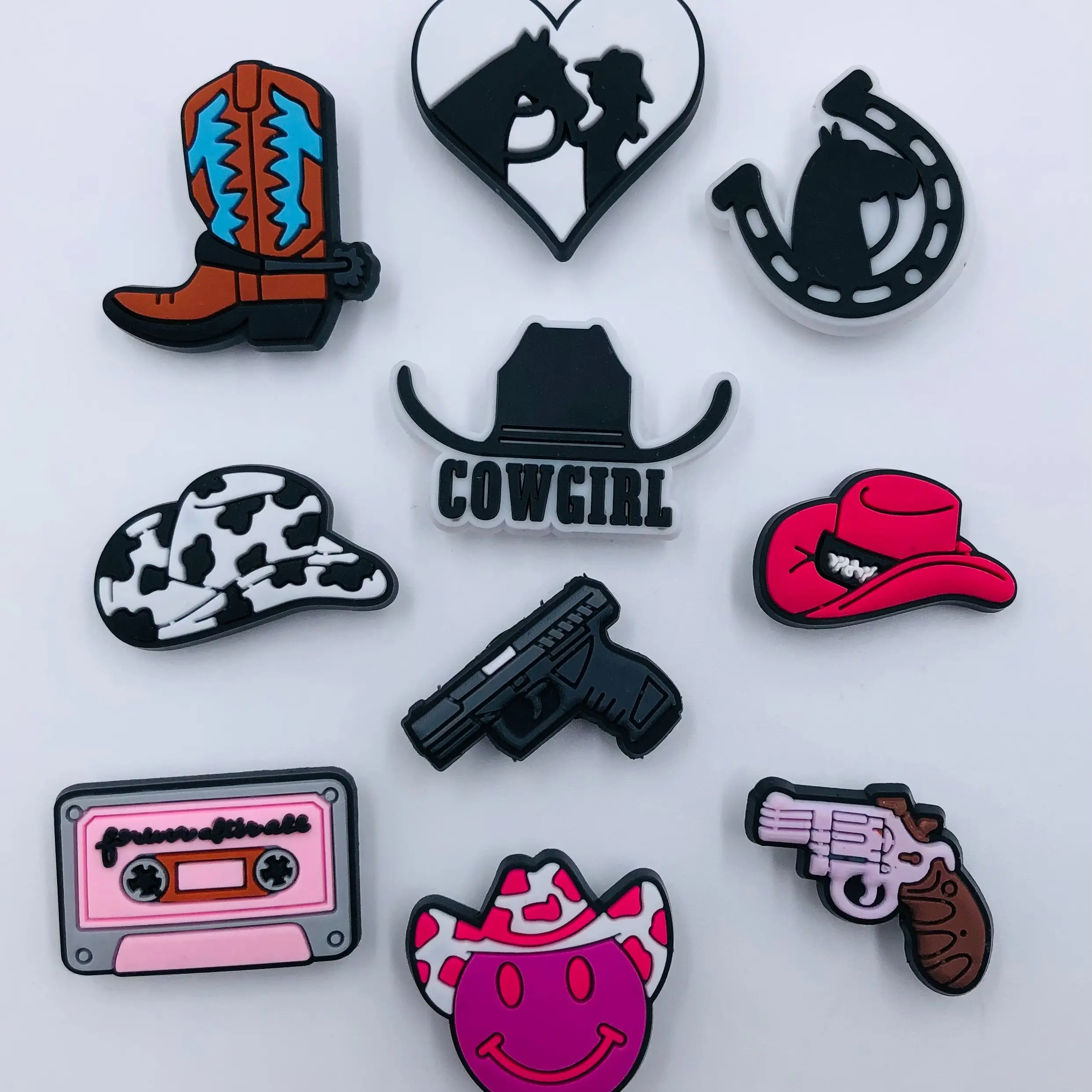 10 Cowgirl Shoe Charms Shoes Cowboy Horse Life Boots Guns Fits Shoe Wristband