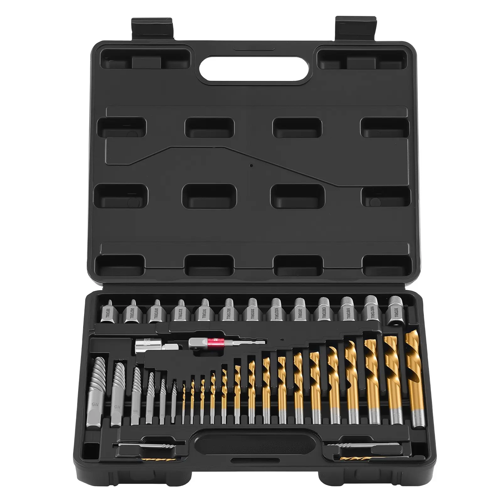 【Summerfinds】VEVOR 41-Piece Screw Extractor Tool Set - Cr-Mo Steel Easy-Out Bolt Extractors, Spiral Drill Bits, Power Tools Adapters,Hard-Shelled Compartmentalized Storage Case for Removing Rounded,Broken Bolts & Screws,Compartmentalized Tool Kits Scr