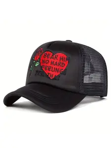 2026 New Fashionable Breathable Mesh Hat Love Rose Embroidered Baseball Hat Street Personalized Creative Hip Hop Hat Outdoor Sports Sunshade Skateboard Hat Daily Commuting Leisure Decorative Hat Male Female Same Style
