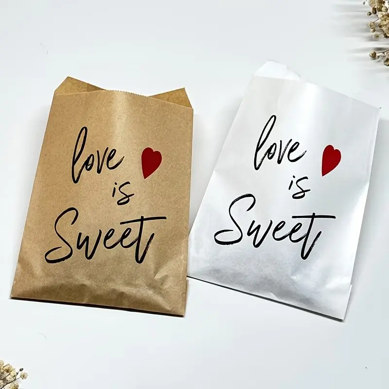 25pcs Love Is a Sweet Gift Favor Bag, /kraft Paper Bags, 5.12x7.09 Inch, Wedding Decoration, Anniversary Gift, Valentine's Day Gift Bag, Cute Packaging, Gift Wrap, Gift Wrapping
