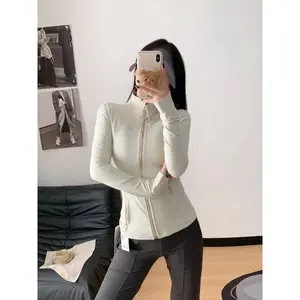 Define Slim Fit Zip Up Workout Jacket Women's Breathable High Stretch Gym Top Snatched Body Contouring Activewear for Yoga