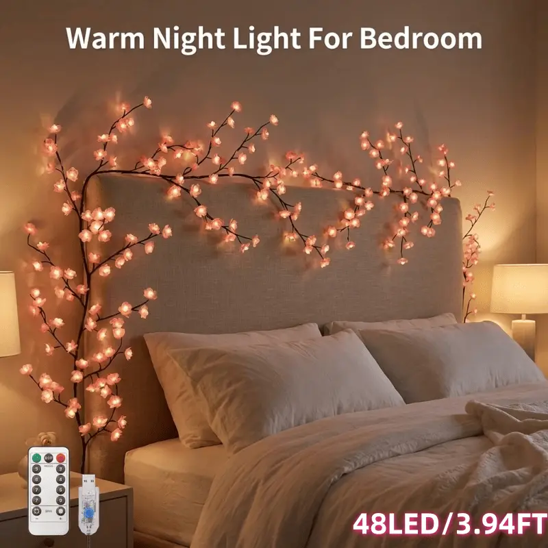 LED Tree Branch Lights for Wall, Cherry Blossom Lights Vine Lights with Remote and 8 Lighting Modes Cherry Blossom Garland Willow Vine for Bedroom Indoor Wall Christmas Decor
