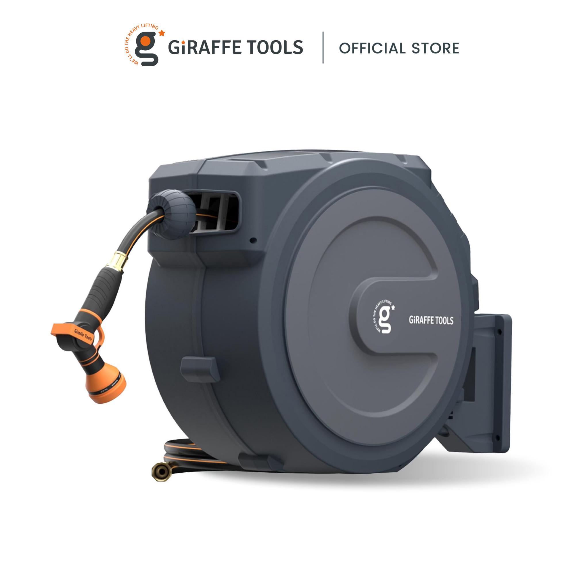 Giraffe Tools Tangle-Free Kink-Free Retractable Hose Reel 90ft-130ft AW Series Outdoor with DS Trigger Mechanism & G-Sel