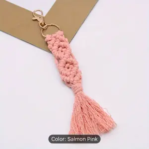 Macrame Lanyard Keychain with Tassels - Boho Bag Charms, Cute Handcrafted Accessories for Car Key Purse and Phone Wallet