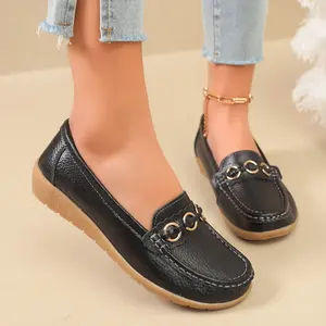 CushHide Women's Loafers with Metal Buckle, Slip On Comfortable Ballet Flats, Breathable Lightweight Work Shoes for Women Casual Dress Girl Footwear