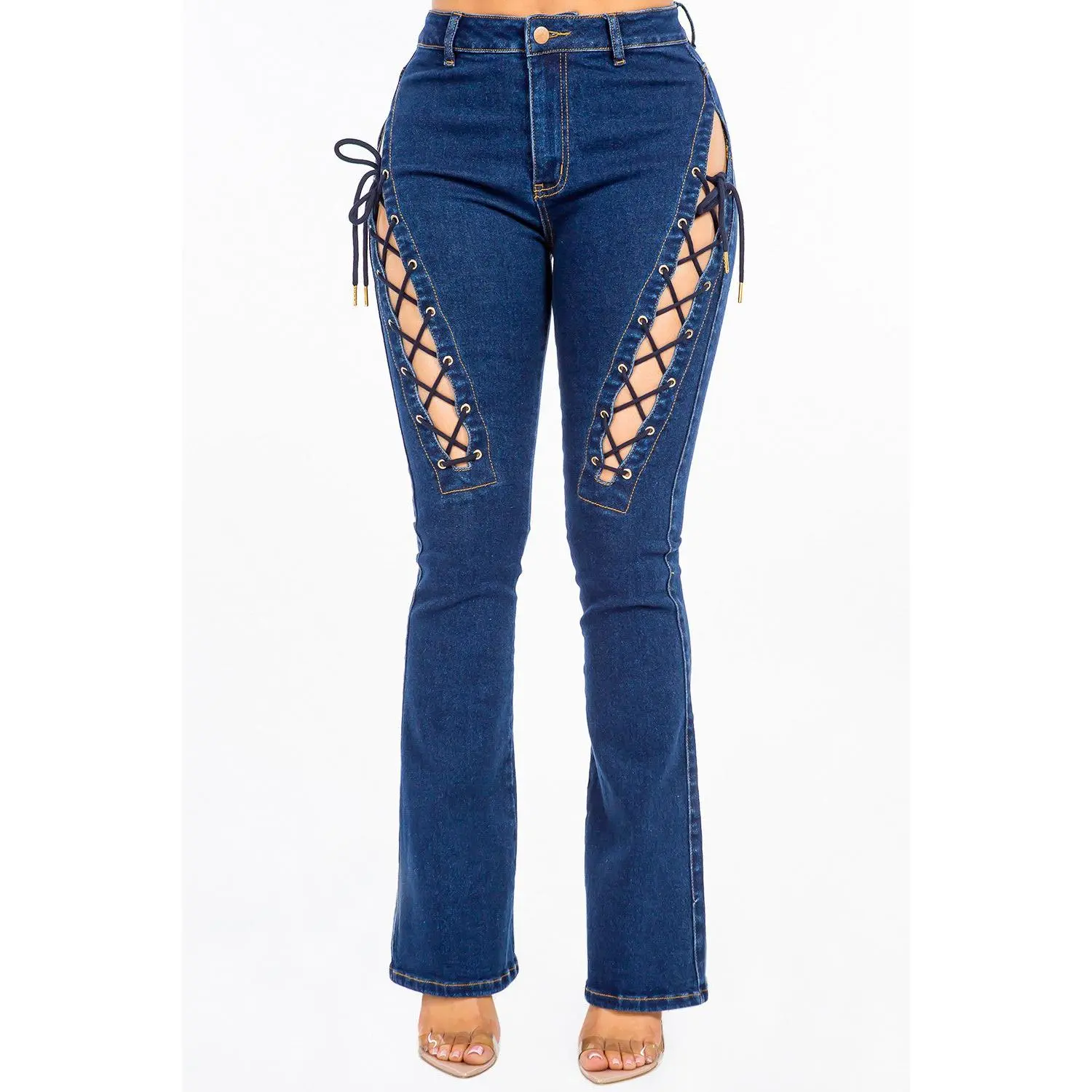American Bazi High Rise Lace Up Jeans