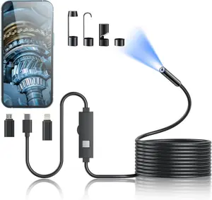 Endoscope Camera with Light, 1920P HD Borescope Tools with 8 Adjustable LED Lights, Endoscope with Semi-Rigid Snake Camera, Inspection Borescope for Ios and Android - 16.4Ft Single Lens Kinpthy