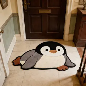 1 decorative rug, Home decor rugs, cute penguin pattern floor mat, cartoon-shaped floor mat, machine washable non-slip rug, soft plush mat, Fluffy Rug, suitable for living room, bedroom, leisure area