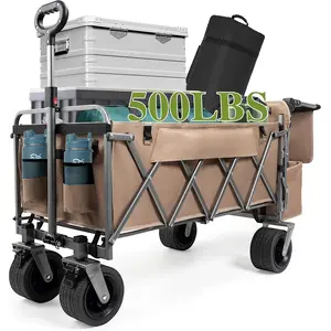 Collapsible Wagon Cart 500 Lbs – Heavy Duty Folding Wagon with Open Tailgate & 59" Extender – All-Terrain Big Wheels for Shopping, Camping, Outdoor Sports
