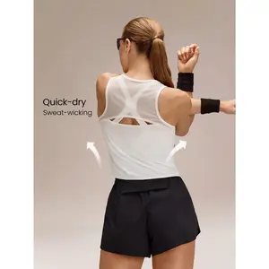 GLOWMODE Ultrafine Soft Seamless Rise & Run Waist Length Sweat-Wicking Back Mesh Panels Regular Fit Muscle Tank Running Jogging Training Tennis Golf Workout Gym Wear