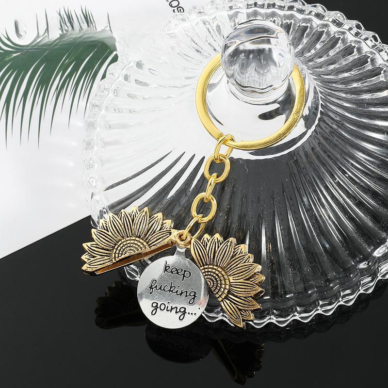 Sunflower Keychain Inspirational Gifts for Women Men Birthday Christmas Gifts for Best Friend Student Graduation - Keep Fucking Going Keychain