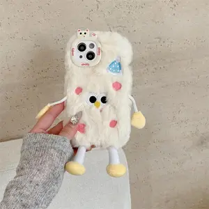 3D Cute Cartoon Doll Fluffy Fur Plush Couple Phone Case For iPhone 17 Air 16 15 14 13 12 11 Pro Max Shockproof Protective Cover