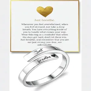 Suteyi Hope Ring – Just Breathe Ring Adjustable, Encouragement Jewelry – Inspirational and Heartfelt Gift for Women and Girls – Pain, Loss, Emotions