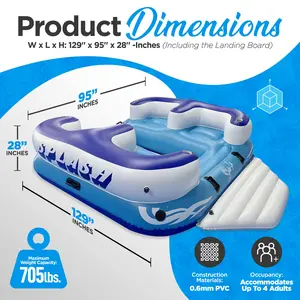 SereneLife Inflatable 4-Seater Floating Lounge Raft with Cup Holders & Anchor - SLINFL400