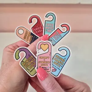 7 Door Hangers Book Tropes Reading Book Lover - Waterproof Glitter or Glossy Stickers 2.75" Size Customizable for Kindle Book or Tablet Durable Stylish Design