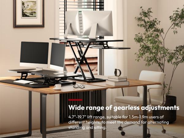 【TikTokShopBlackFriday】Height Adjustable Standing Desk Converter, Sit-to-Stand Desk Riser U-Shape with Spacious Removable Keyboard Tray, 2-Tier Desktop Computer Workstation in Black  Color