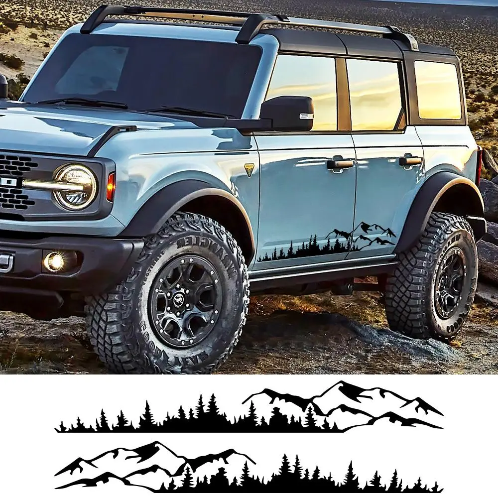 Car Side Stickers Forest Mountain Range Graphics Vinyl Film Decal For Ford Bronco TRX4 RC TRX 4 2021 2022 2023 Auto Accessories