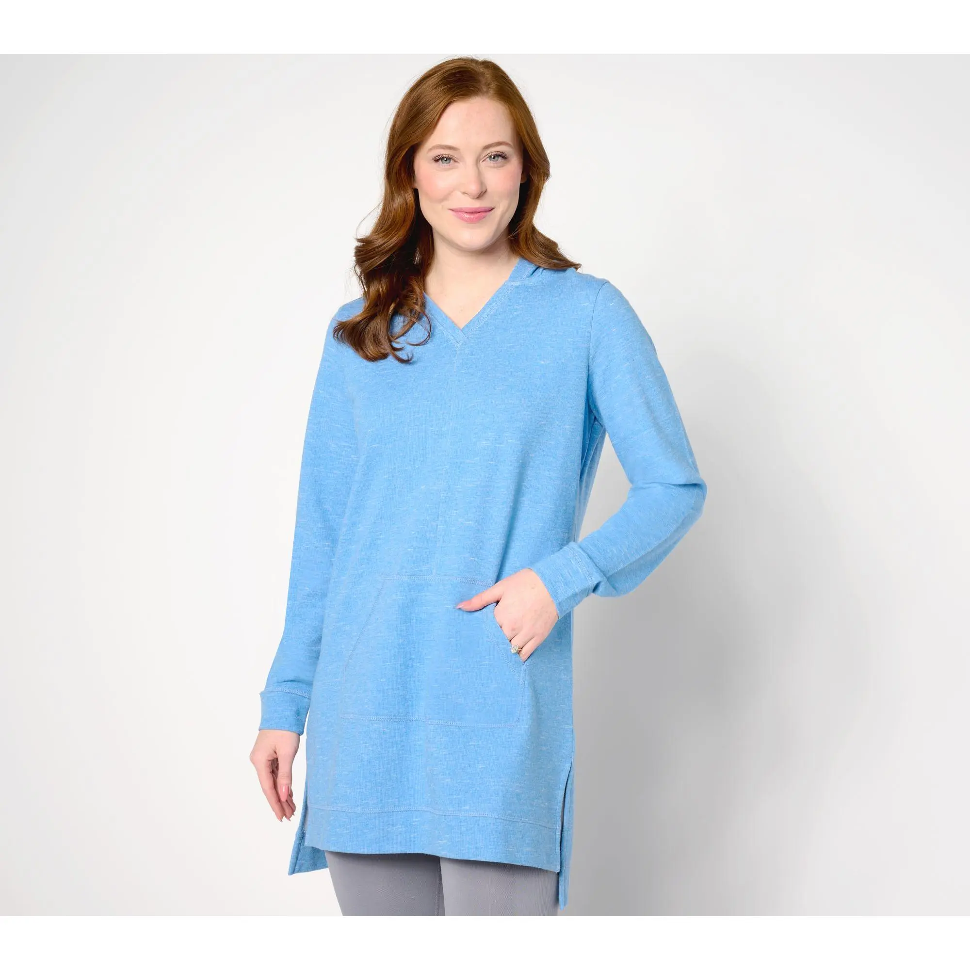 Denim & Co. Active Regular French Terry Hooded Tunic Pullover
