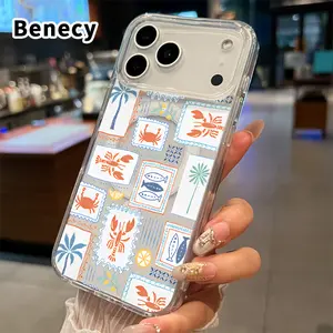 Clear Magnetic Case for iPhone 17 16  Pro Max Plus 15 14 13 12 11 Air E Seafood Palm  Pattern Acrylic Hard Back Soft Silicone Edge Bumper Sockproof Cover