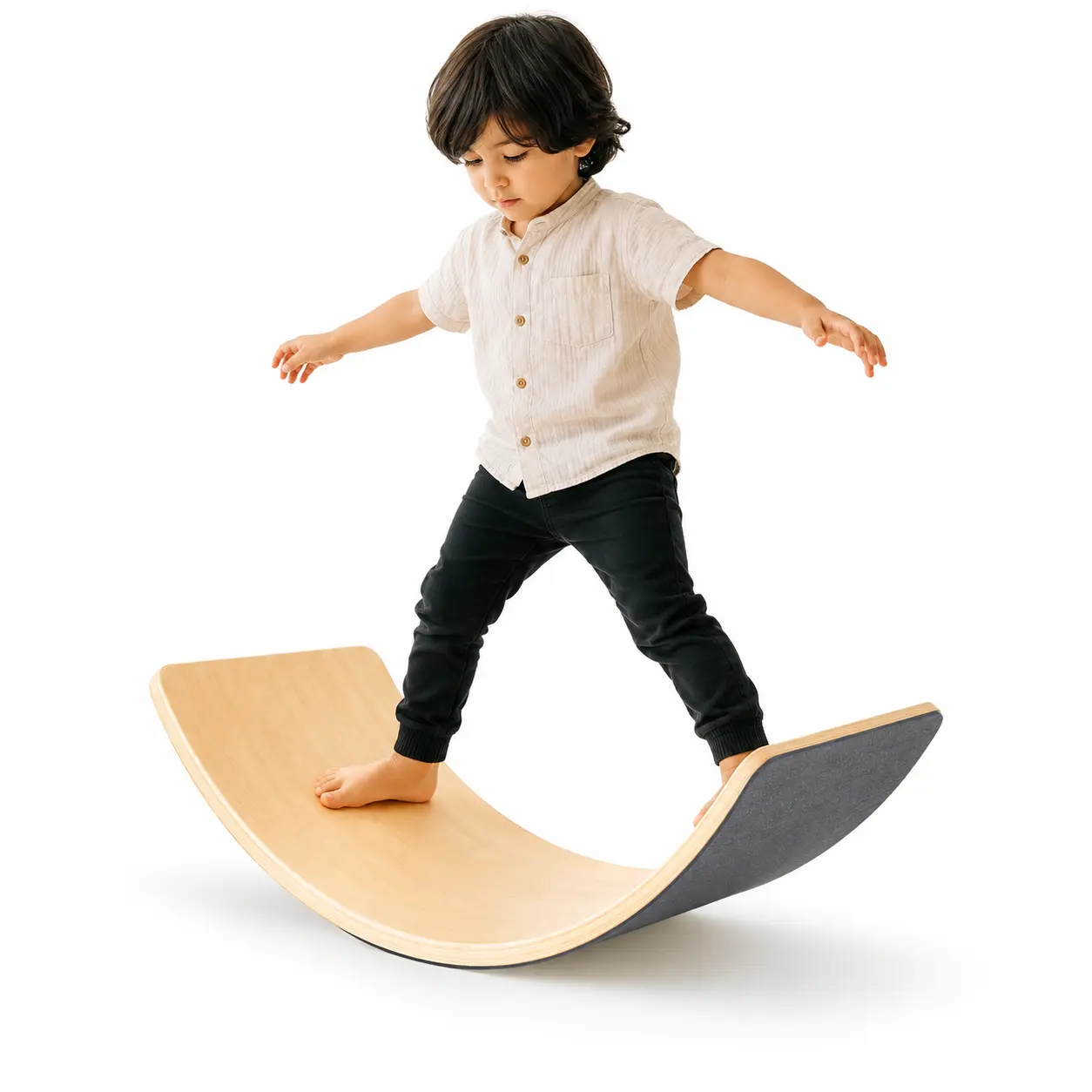 Montessori Wobbel Board Natural Wood - Barefoot Balance Trainer for Kids Gross Motor Skills