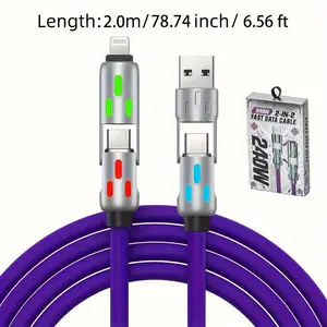 Fast charging data cable 4 in 1 USB-240w backward compatible, multi-function fast charging cable/PD high-power fast charging, Type-C, liquid silicone extended version, a must-have for devices with fast power consumption