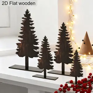 Charming 4-Piece Pine Tree Shaped Wooden Decorative Plaques, Christmas Tree Ornaments, Shelf Kitchen Centerpiece Decoration, Room Decor Ornament