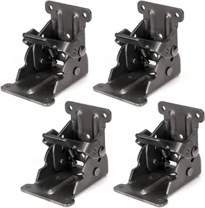 4 Pack Folding Brackets, Lock Extension Support Bracket Foldable Self Lock Hinges with Screws for Table Bed Leg Feet