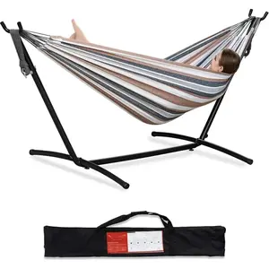 PNAEUT Double Hammock with Space Saving Steel Stand Included 2 Person Heavy Duty Outside Garden Yard Outdoor 450lb