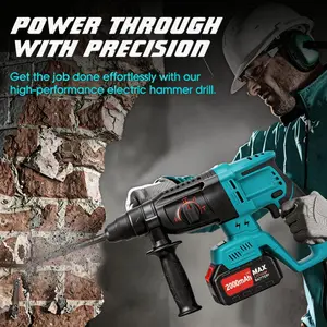SDS Plus Cordless Rotary Hammer Drill  4000BPM Jack Demolition Hammer Drill for Concrete with Safety Clutch 3 Functions & Toolbox Hammer Drill 21v Brushless for Concrete/Masonry/Wood/Metal High Power Lithium Impact Wrench