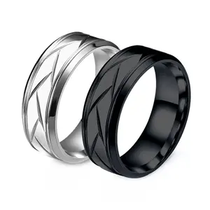 Stainless Steel Men's Ring Titanium Steel Striped Ring