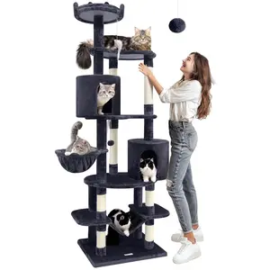 DESKAT 81" Giant XXL Cat Tower for Large Heavy Cats, Sturdy Multi-Level Cat Mansion with 2 Condos & Hammock